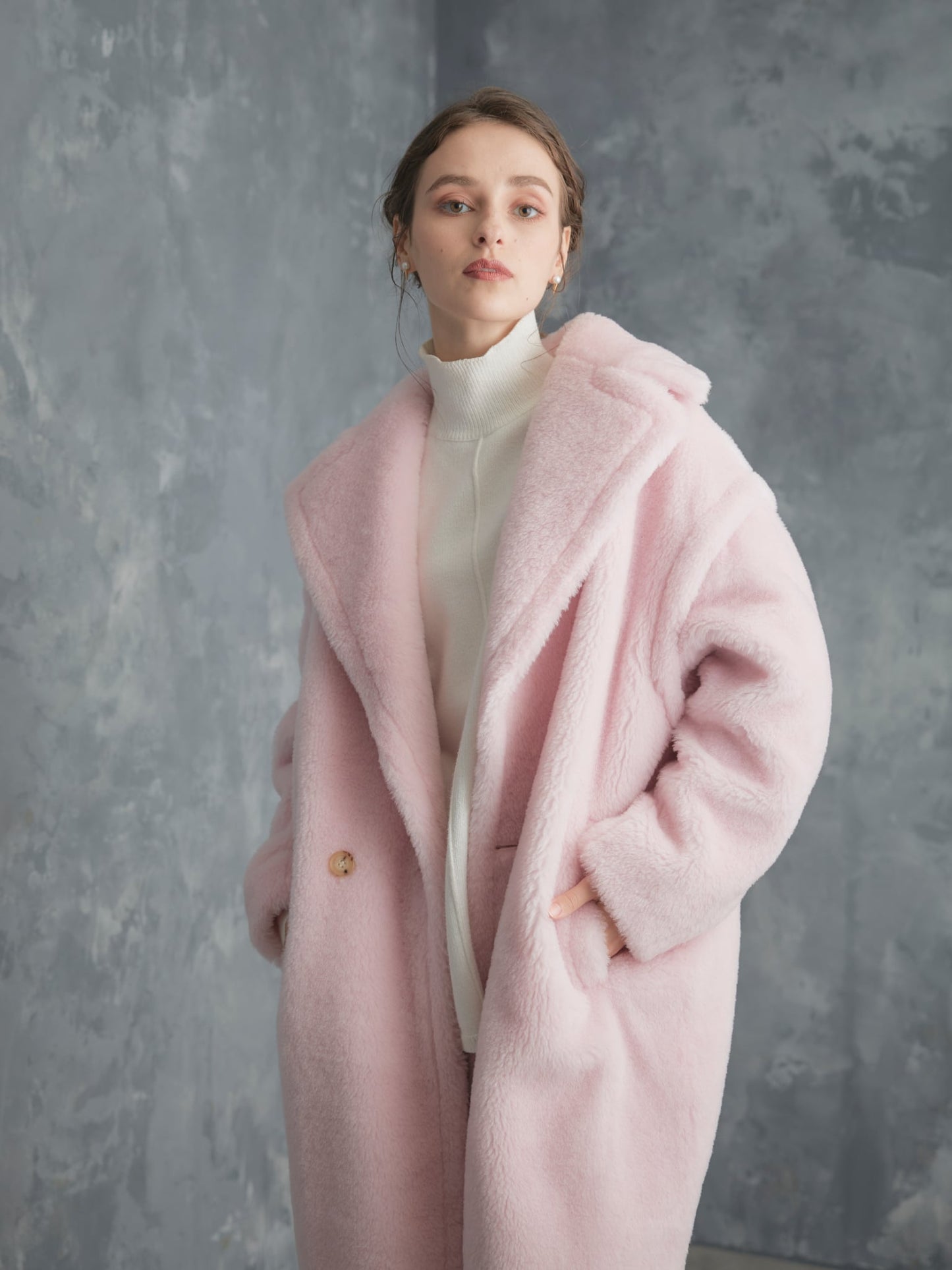 WOOL BOA LONG COAT【BABY PINK】