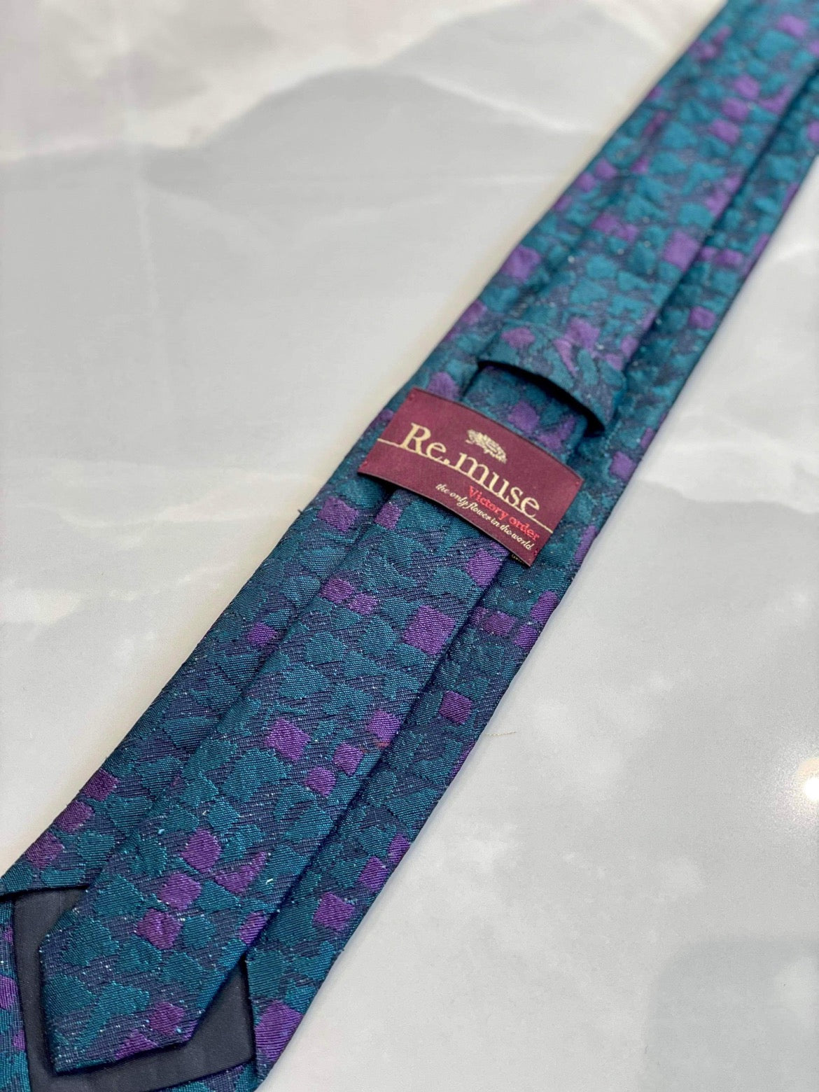 GREEN PURPLE BLOCK DESIGN TIE