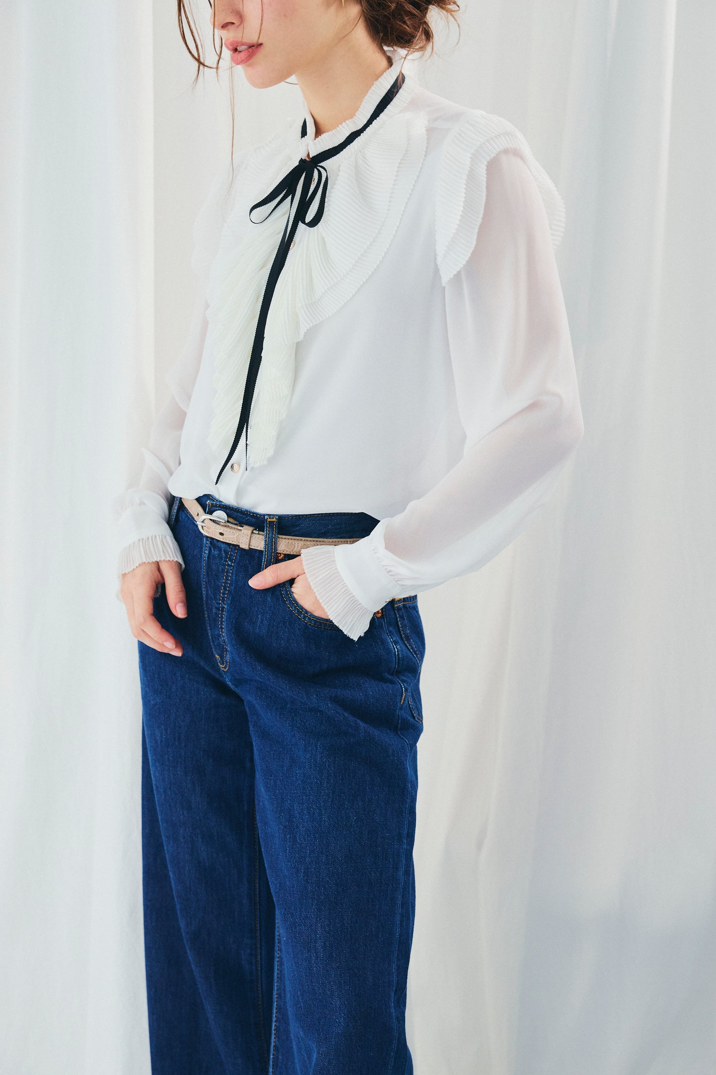 CHIFFON FRILLS BOW-TIE BLOUSE