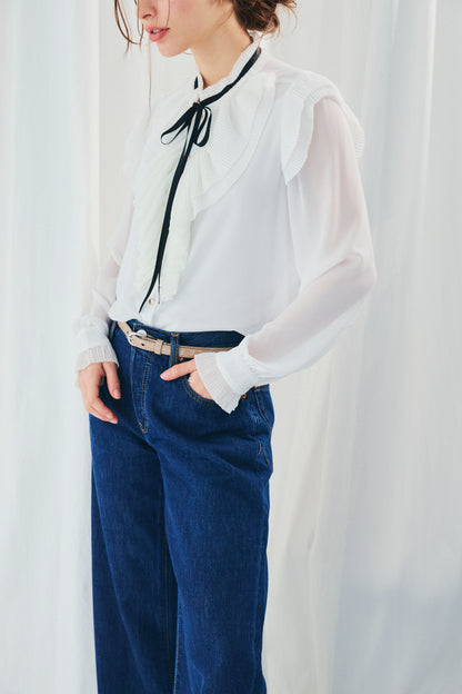 CHIFFON FRILLS BOW-TIE BLOUSE