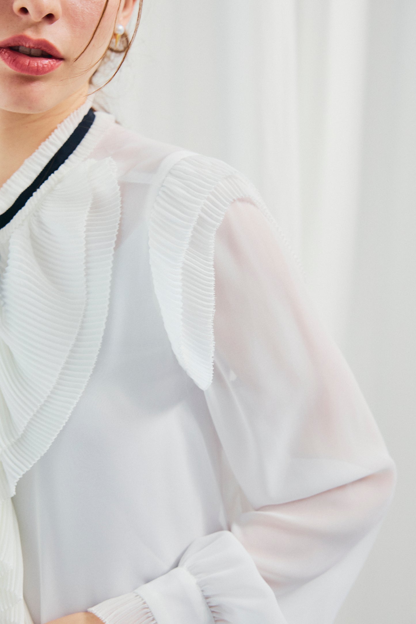 CHIFFON FRILLS BOW-TIE BLOUSE