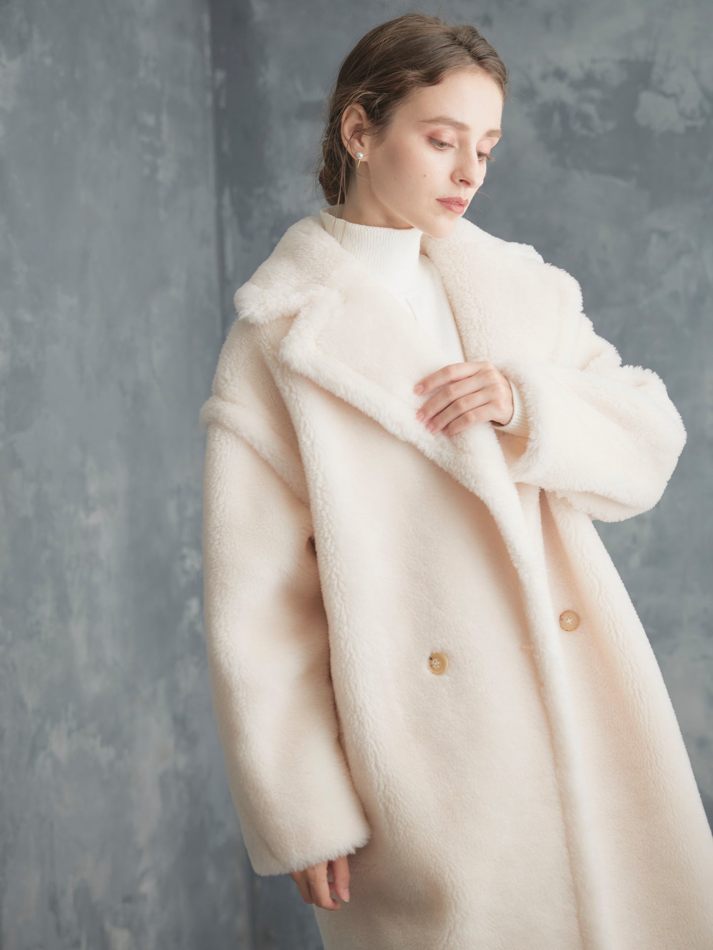 WOOL BOA LONG COAT【WHITE】