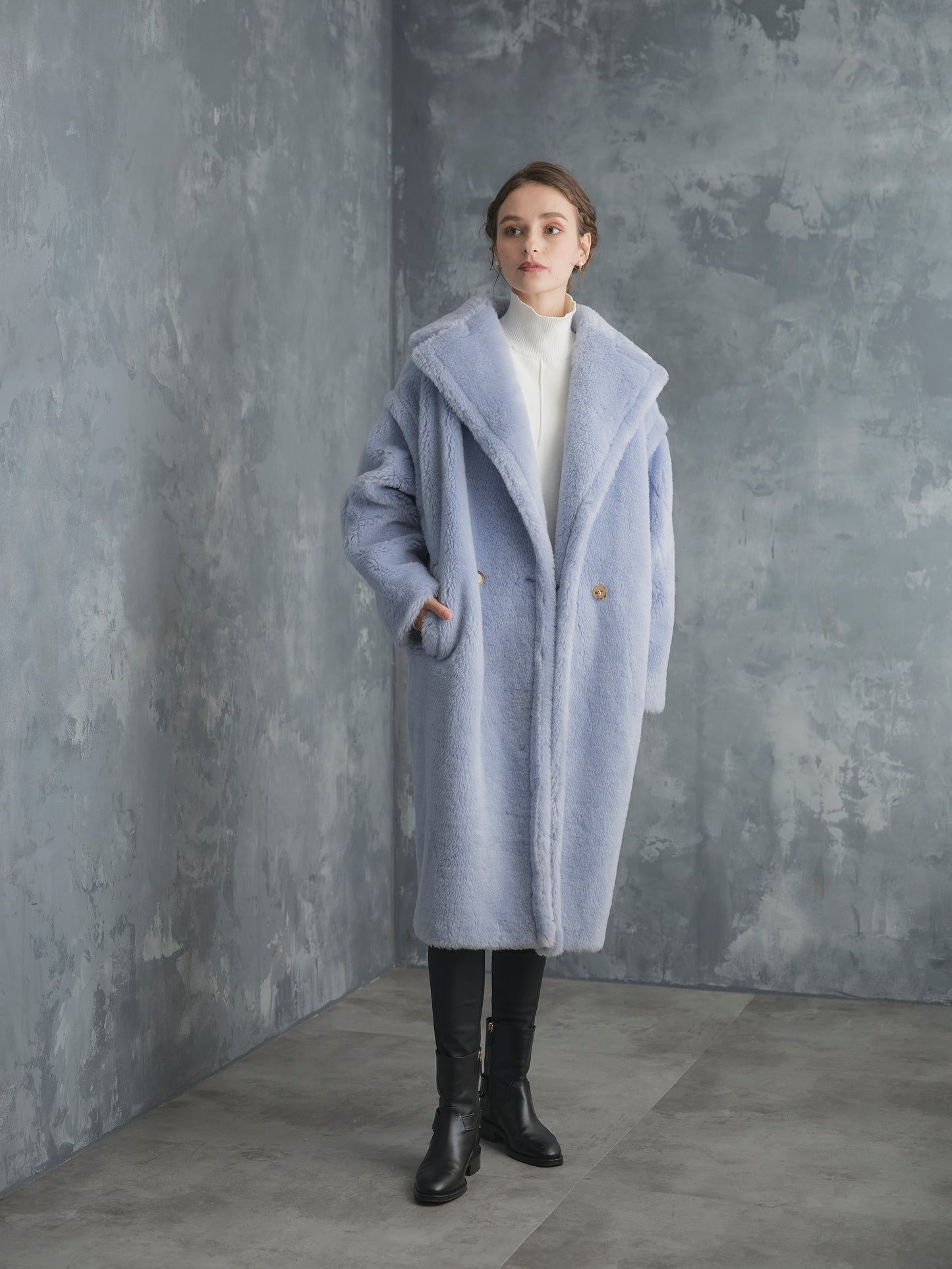 WOOL BOA LONG COAT【ICE BLUE】