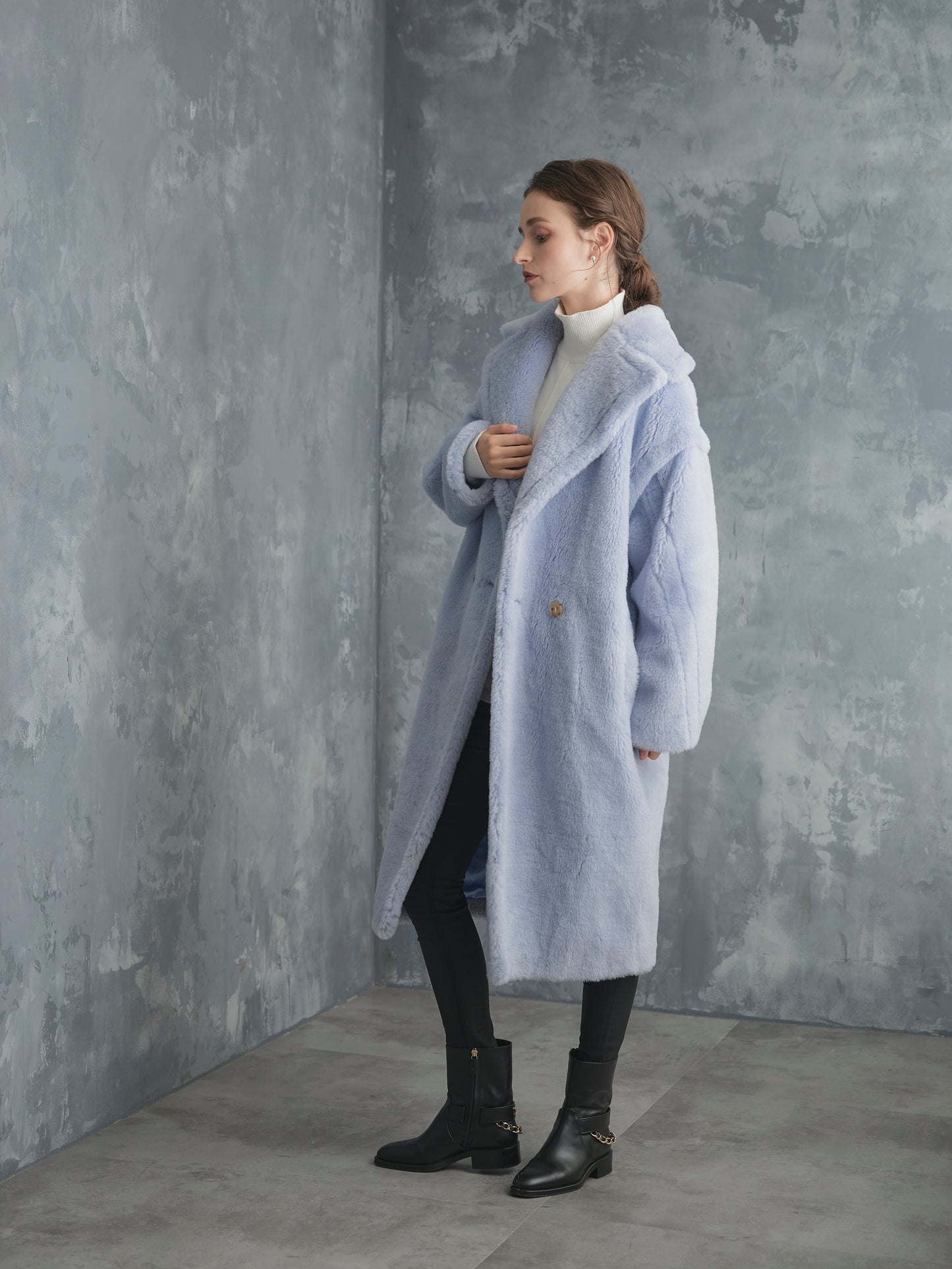 WOOL BOA LONG COAT【ICE BLUE】