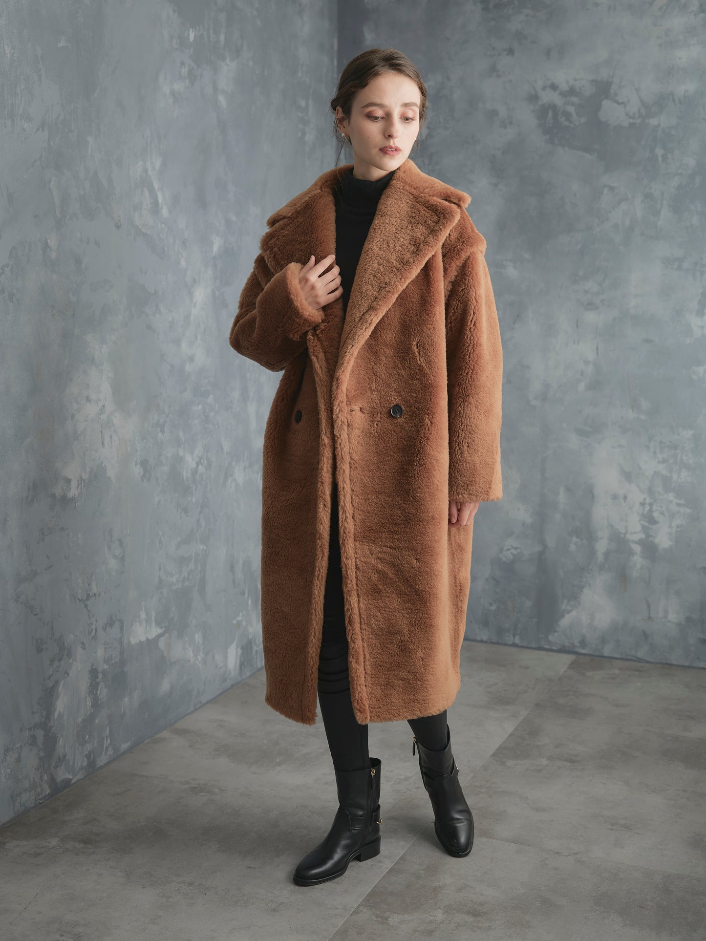 WOOL BOA LONG COAT【BROWN】