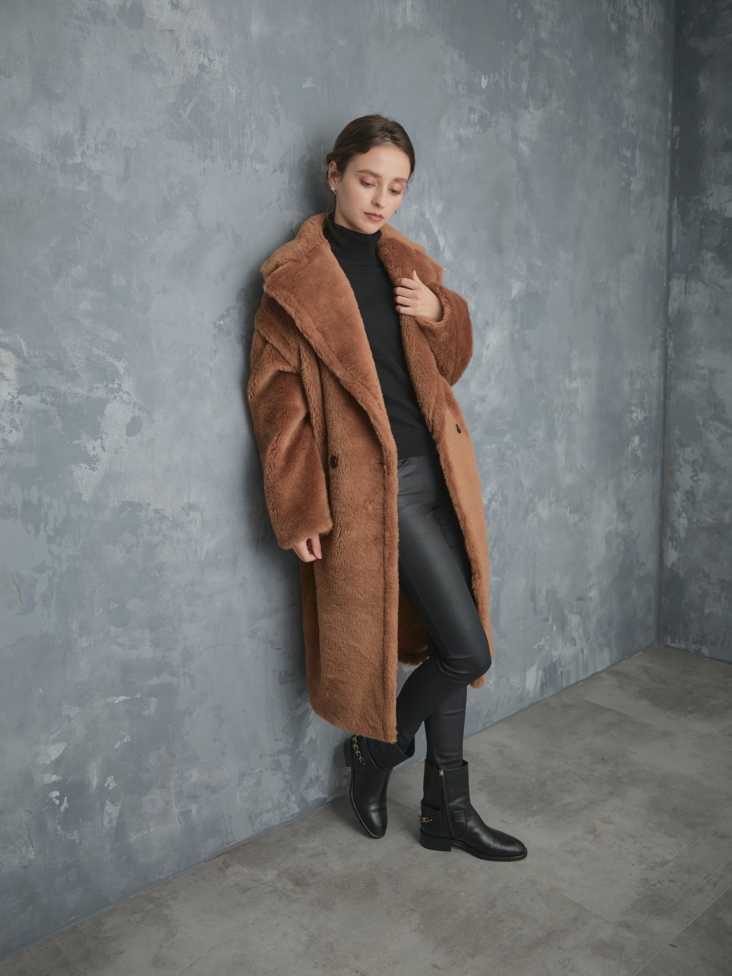 WOOL BOA LONG COAT【BROWN】