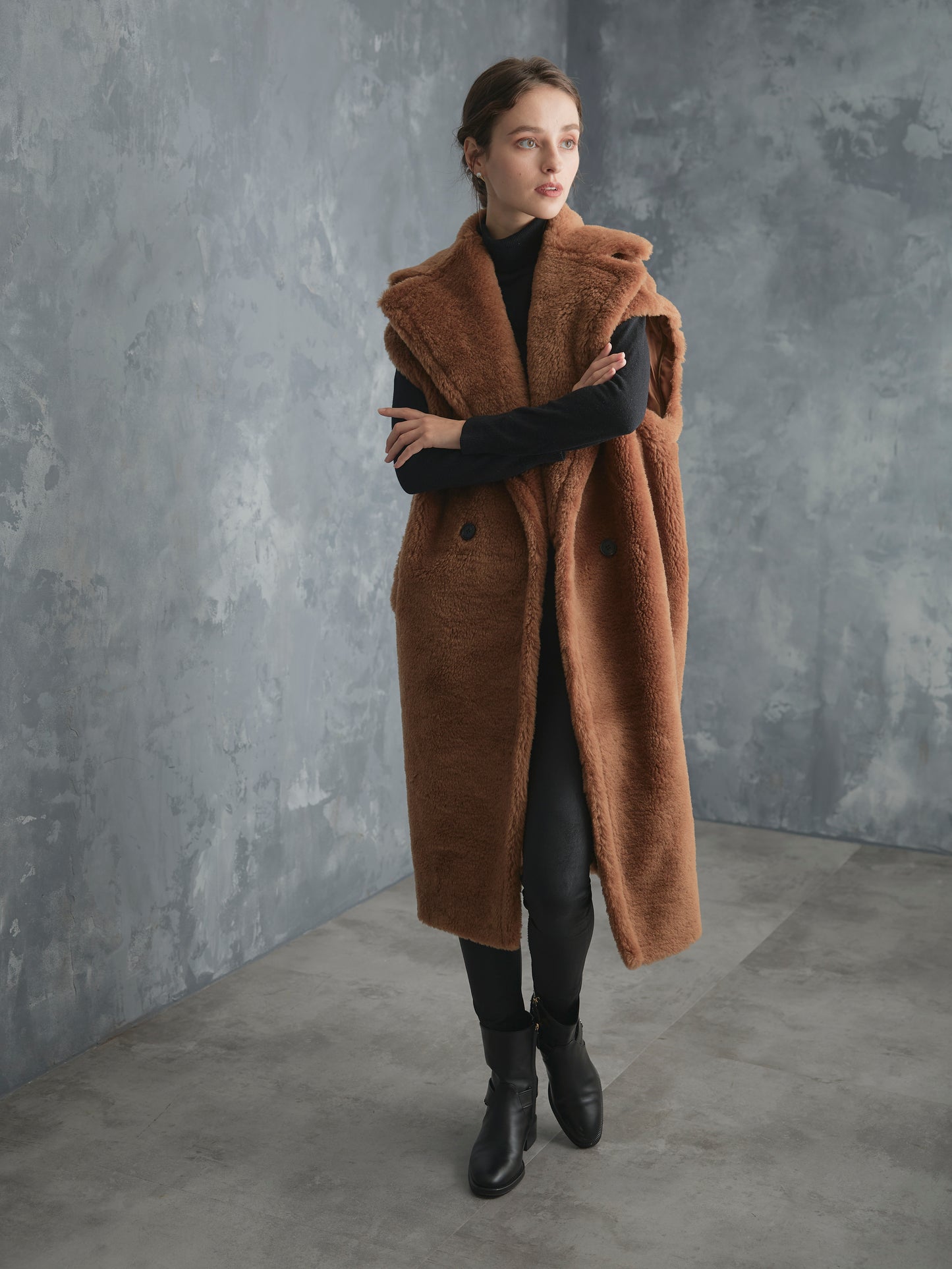 WOOL BOA LONG COAT【BROWN】