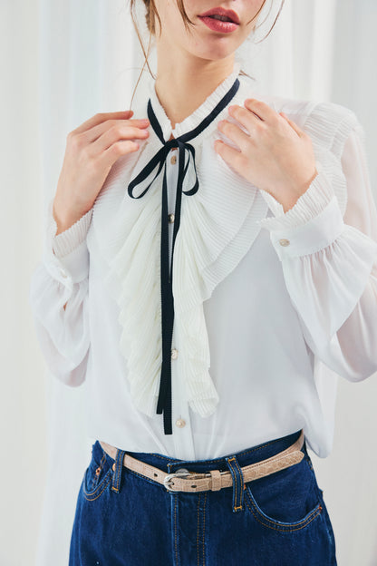 CHIFFON FRILLS BOW-TIE BLOUSE