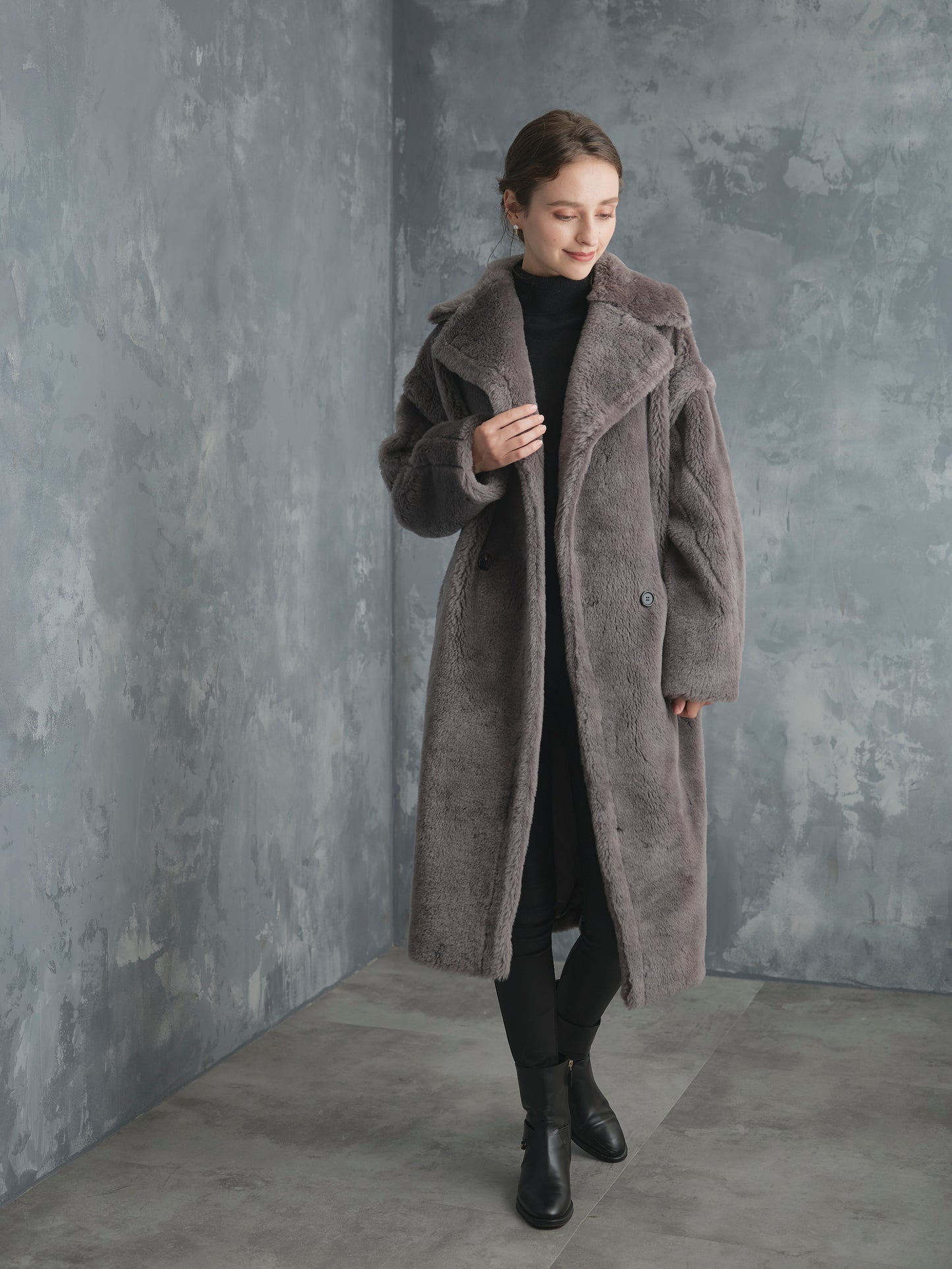 WOOL BOA LONG COAT【GRAY】