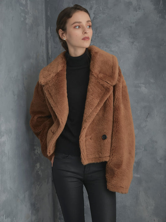 WOOL BOA SHORT COAT【BROWN】