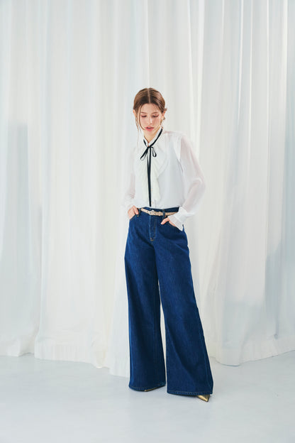 CHIFFON FRILLS BOW-TIE BLOUSE