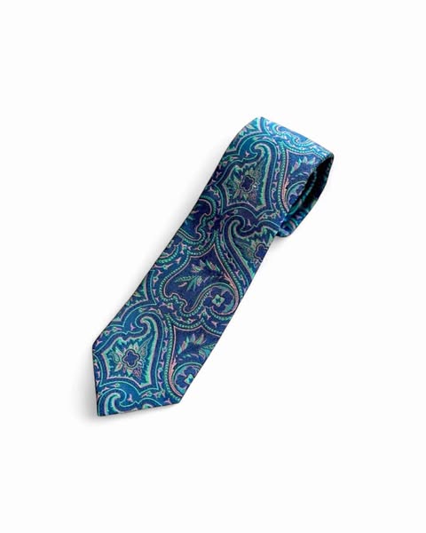 BLUE GREEN ENBROIDERY PAISLEY TIE